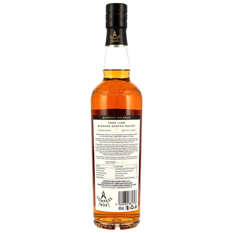 "CHEZ LION" Compass Box, Blended Scotch Whisky - 0,7 Liter Flasche - 46% Vol. - Whisk(e)y Trinkabenteuer 